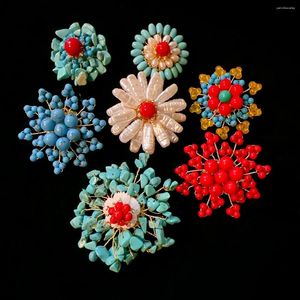 Brooches Natural Turquoise Brooch Imitation Retro Corsage Creative Handmade High-grade Pin Temperament Jewelry Wholesale Gifts