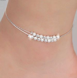 Anklets Thin pressed silver plated ball chain suitable for girls friends feet jewelry leg bracelets barefoot Tobilera de PrataL2403