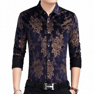 Camisas masculinas casuais de seda, camisas formais florais com gola virada para baixo, camisa preta azul veet slim fit com padrão fr, camisas outono primavera a166 #