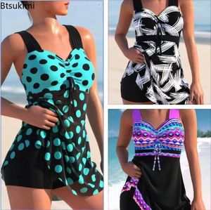 Mulheres Swimwear 2024 Plus Size Verão Dot Print Tankini Feminino Cintura Alta Maiô Dois Peça Set Beachwear Monokini Mulheres Sexy Banheira Terno