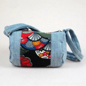 2024 9A quality Shoulder Bags Cotton Linen Crossbody Bag Japanese Style Blue Zip Open Flowers Single Women For Travel Shopping Sling