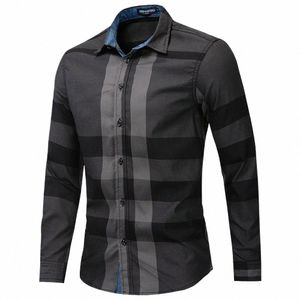 Fredd Marshall 2023 New Fi Casuale Camicia a quadri da uomo Manica Lg Casual Busin Camicie Top 100% Cott Chemise Homme 199 b8Ys #