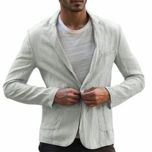 2023 Mäns blazerjacka Spring Summer Solid Slim Casual Busin Thin Breattable White Cott Linen Suit Male Jacket C4D2#