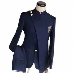 2024 Najnowszy projekt płaszcza marynarki wojennej marynarki wojennej homme mariage formalne fi Slim Fit Suits for Men Groom Wedding Suit Tuxedo 2pcs B1W4#