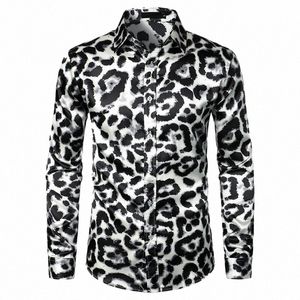 2024 Leopard Shirts Men Fi Shirt Lg Sleeve Hawaiian Shirts Cuba Beach Blouse Men's Clothing Butt Up Camisas Streetwear Q404#