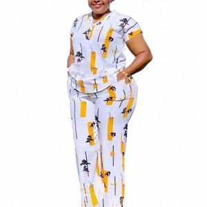 African Fi Pants Zestaw damskich bluzki proste spodnie dwuczęściowy zestaw koszulki Kobiet Set Summer Summer Top Dopasowanie zestawów t3bt#