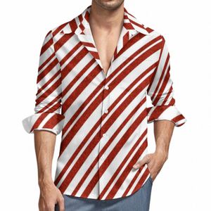 Linha vermelha e branca Camisas Casuais Masculino Candy Cane Stripe Camisa Lg Manga Fi Street Style Blusas Roupas de Outono Tamanho Grande 99nr #