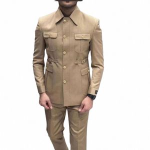 tailor-made Men Suits Solid Color Single Breasted Stand Lapel Regular Length Elegant Blazer Safari Style 2 Piece Jacket Pants E3iz#