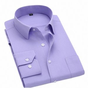 Macrosea Classic Style Men's Solid Shirts LG Sleeve Men's Casual Shirts bekväma andningsbara herrekontorskläder F1AS#