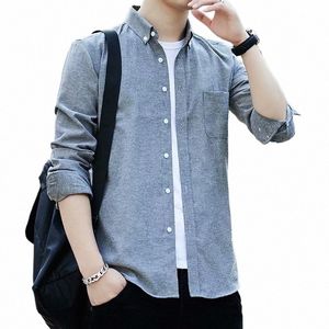 Oxford Soild Men's LG Sleeve Shirt Spinning Casual Slim Korean Fi Shirts For Men LG Sleeve and Bluses O5EG#