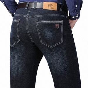 2023 New Men's Stretch Regular Fit Jeans Busin Casual Classic Style Fi Denim Trousers Male Black Blue Pants Q4x5#