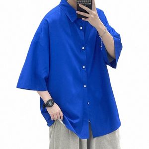 Berättade berättelse Summer Ice Silk Solid Shirts For Men Clothing Korean Style Mens Streetwear Shirt Classic Basic Short Sleeve Blause O3YW#