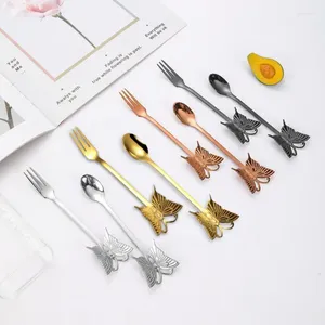 Spoons 1PCS Stainless Steel Coffee Spoon Butterfly Hanging Cup Dessert Cake Fruit Fork Stirring Kitchen Decorative