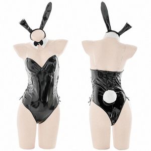 Seksowna bielizna cosplay Bunny kostium pu skórzany bodysuit mai sakurajima rabbit garnitur kawaii uszy 8 szt.