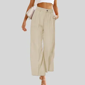 Women's Pants Women Straight Wide Leg Cropped Casual High Waist Business Suit Fashion Elegant Solid Trousers Pantalones De Mujer