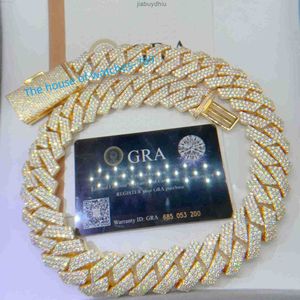 GRA -certifierade VVS Moissanite 20mm Pure Sterling Silver Halsbandkedjor Iced Out Cuban Link Chain
