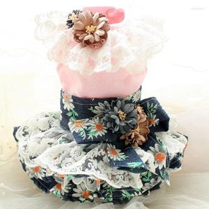 Dog Apparel Original Handmade Clothes Pet Supplies Dress Daisy 3D Flowers Lace Skirt Summer Spring Cotton Poodle Maltese One Piece