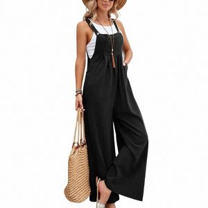 Sommer Frauen Sleevel Strampler Lose Overall Casual Backl Overalls Hosen Breite Bein Hosen j5xn #