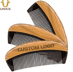 MOQ 50 PCS Customized LOGO Pocket Size Beard Comb AntiStatic Hair Combs Handmade Premium Natural Green SandalWood and Horn for Me9494950