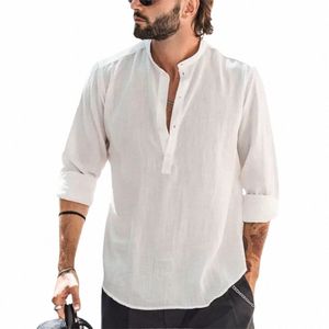 2023 Nya mäns casual blus Cott Linen Shirt Loose Tops LG Sleeve Tee Shirt Spring Autumn Casual Handsome Men's Shirts D8yi#