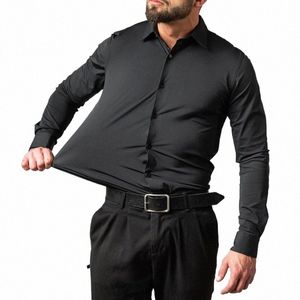 Плюс Размер Высокая Эластичность Шовные Рубашки Мужчины Lg Рукав Высочайшее Качество Тонкая Повседневная Роскошная Рубашка Социальные Формальные Рубашки Dr NS5562 l2Pe #