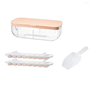 Baking Moulds Double-Layer Ice Square Tray Maker Box Mould With Container Bowl And Shovel Ball Easy Demould(Pink)