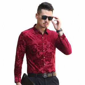 high Quality Black Veet Dr Shirts For Mens Stretch Clothes Red Velour Mens Clothing Large Sizes Husband Party Dr Elegant y2L5#