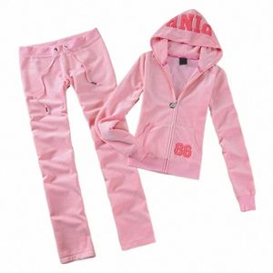 houzhou Y2k Veet Treino Mulheres Rosa Carta Patch Veludo Zip Up Hoodie e Calça Define Sportwear Conjunto de Treinamento Vintage Outono Y4U1 #