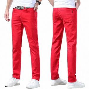 2024 nuovi uomini pantaloni stile fi pantaloni casual elastico barile dritto bianco rosso jeans pantaloni neri b9QM #