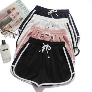 Shorts de corrida simples mulheres verão alta elástica rendas até cordão perna larga suor curto fitness solto calças esportivas casuais