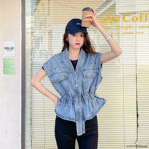 Kadın yelek yelek ceket bayanlar moda denim yelek yaz üst 2024 Koreli tüm maç kısa jean ceketler