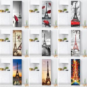 Klistermärken Paris Eiffel Tower Kylskåp klistermärke Full Dörr Cover City View Kylskåp klistermärken Väggmålning Selfadhesive Home Kitchen Decor Decal