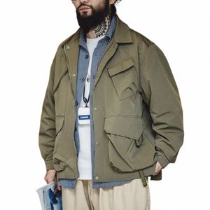 Maden masculino urbano ao ar livre grandes bolsos jaquetas verdes militares amekaji cam solto casual lapela jaqueta windbreak caminhadas casacos u85V #