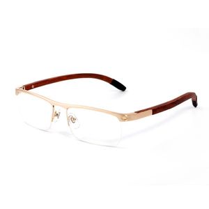 Designer-Brillengestelle in klassischen Sonnenbrillen aus rostfreiem, schwarzem, goldbraunem Metall mit Holzbügeln für Männer und Frauen Plan196K