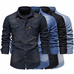 military Denim Shirt Men Spring Autumn Lg Sleeve Casual Slim Cargo Tops Mens Outdoor Wear-resistant Work Cowboy Bomber Shirts W0ZU#