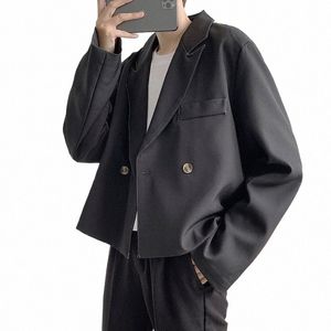 Blazer Männer Gestellte Gothic Schwarz Koreanischen Stil Frühling Casual Gut Aussehend Vintage Outwear BF Zweireiher Kleidung Täglichen Harajuku N4nD #