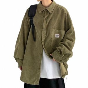 2023 Corduroy Men's Shirt Fi Autumn Shirt Solid Color Loose Korean Men's Shirt Lg Sleeve Vintage Clothes T-Shirt s25N#