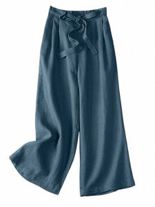 Zanzea 2024 Sommarbyxor Kvinnor Spring Wide Leg Pants Hög midja bred ben Pantal Casual Solid Ol Work Palazzo Baggy Capris C5J7#