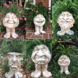 Planters Muggly's The Face Statue Planter Funny Muggle Face Resin Cute Sculpture for Graden Decor Flower Pot Plant Pot 15cm