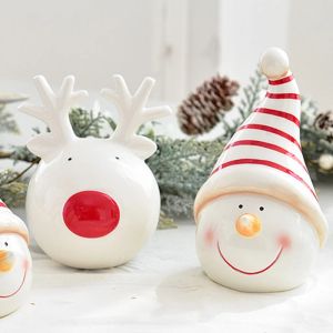 Sculptures Lovely Merry Christmas Decoration Cartoon Ceramic Small Elk Snowman Desktop Ornament for Festivals Celebrations 87HA