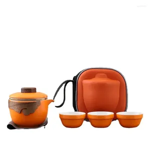 Teaware Sets With Travelling Ba Chinese Tea Set Travel Ceramic Portable Teapot Porcelain Teaset Gaiwan Cups Tool