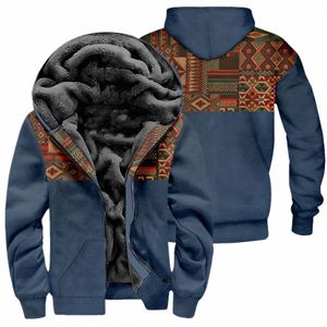 Western Ethnic Mans fleece hoody jackor vinter casual utomhus huva blixtlåsjackor aztec geometriska lösa tröjor jackor p4mp#