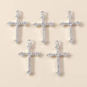 Encantos 10 pçs luxo prata cor cruz para fazer jóias gótico punk hip hop jesus crucifx pingente colar chaveiro diy artesanato