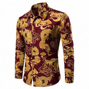 chinese style drag print shirt men's top cardigan k3yM#