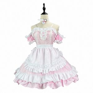 Princic Pink Dr Anime Cosplay Coffee Maid Mundlif Lolita School School Plus Size Maid Prepa Dr Off inmer Kawaii cos j12p#