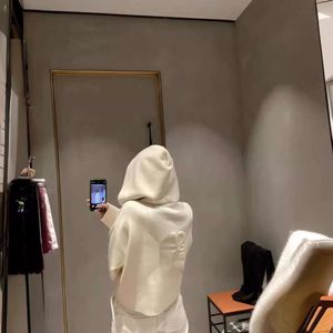 Lo Luo'nun 2023 Sonbahar/Kış Yeni Kadın Kapşonlu Örme Ceket Büyük Çift Taraflı Kısa Moda Hoodie