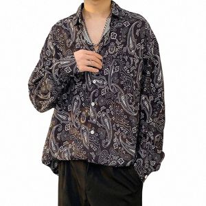 bandana Print Shirt Men Polyester Casual Shirt Man Turn Collar Spring Summer Top Clothing Oversize Hip Hop Punk Clothing 2023 L2lM#