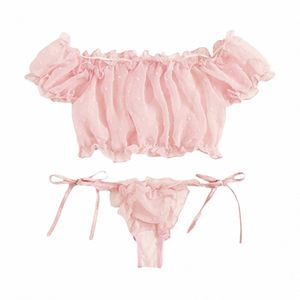 Bowknot Strappy Frauen Spitze Sexy Dessous Für Frauen Eine Schulter Plissee Stretchy Unterwäsche Sexy Perspektive Unterwäsche Erotische Set G0nI #