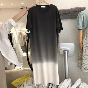 Street Casual Gradient Loose T Shirt Dress Summer Short Sleeve ONeck Allmatch Midi Fashion Trend Women Clothing 240325