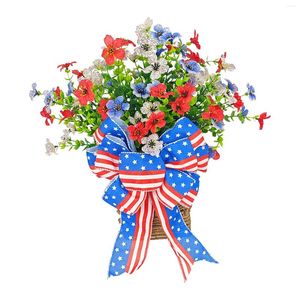 Flores decorativas Grinalda patriótica 4 de julho Quatro grinaldas Memorial Day Orgulho Garland Porta da frente Vermelho Branco e Azul Bandeira de verão